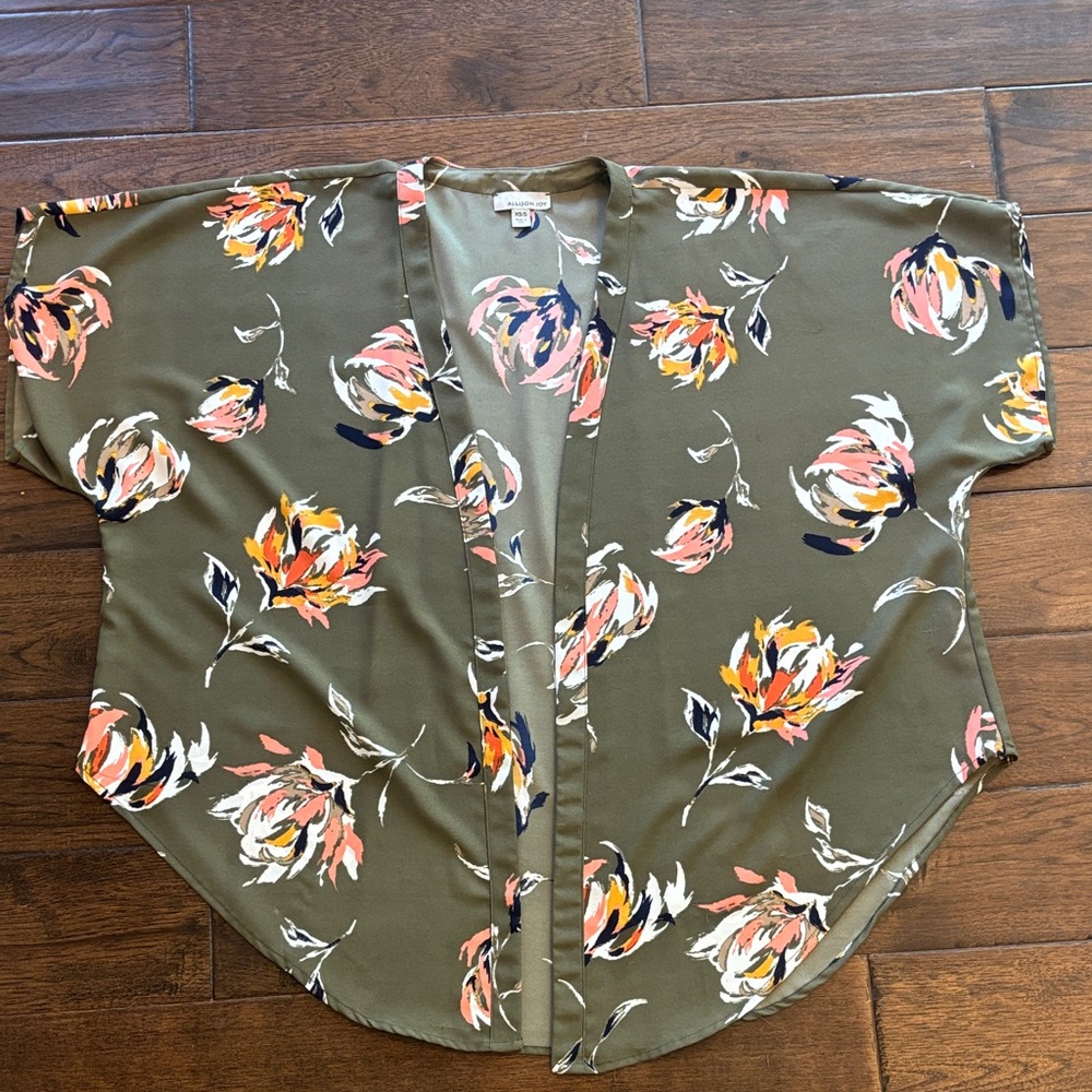 Allison Joy Olive Floral Kimono Blouse